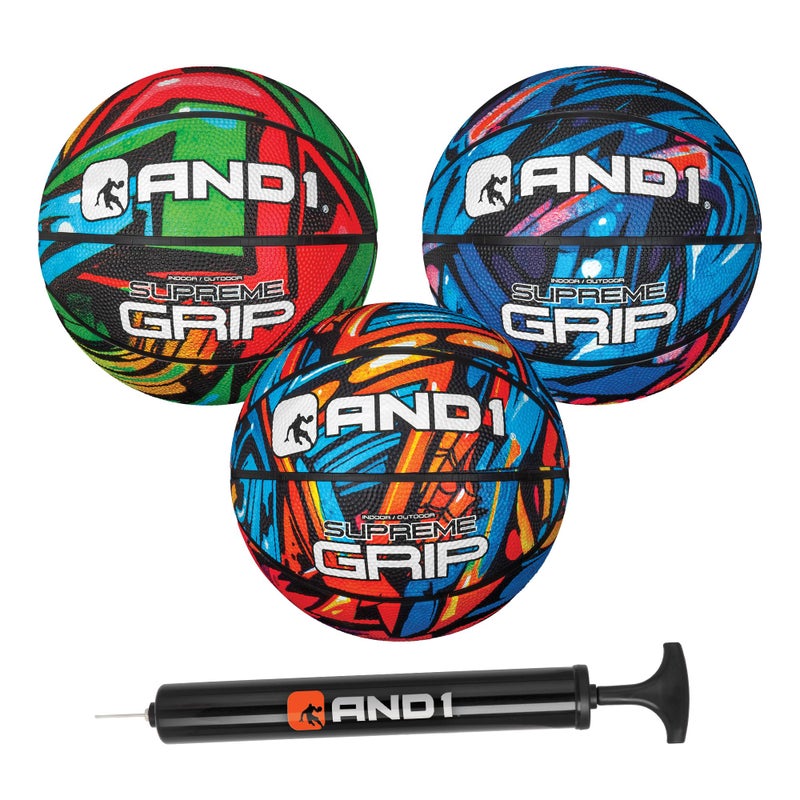 AND1 Mini Basketball 3 Pack Set for Kids (Deflated w/ Pump Included): - Size 3 7-Inch Premium Youth Size , Easy to Grip, Made for Indoors and Outdoors - Image 1